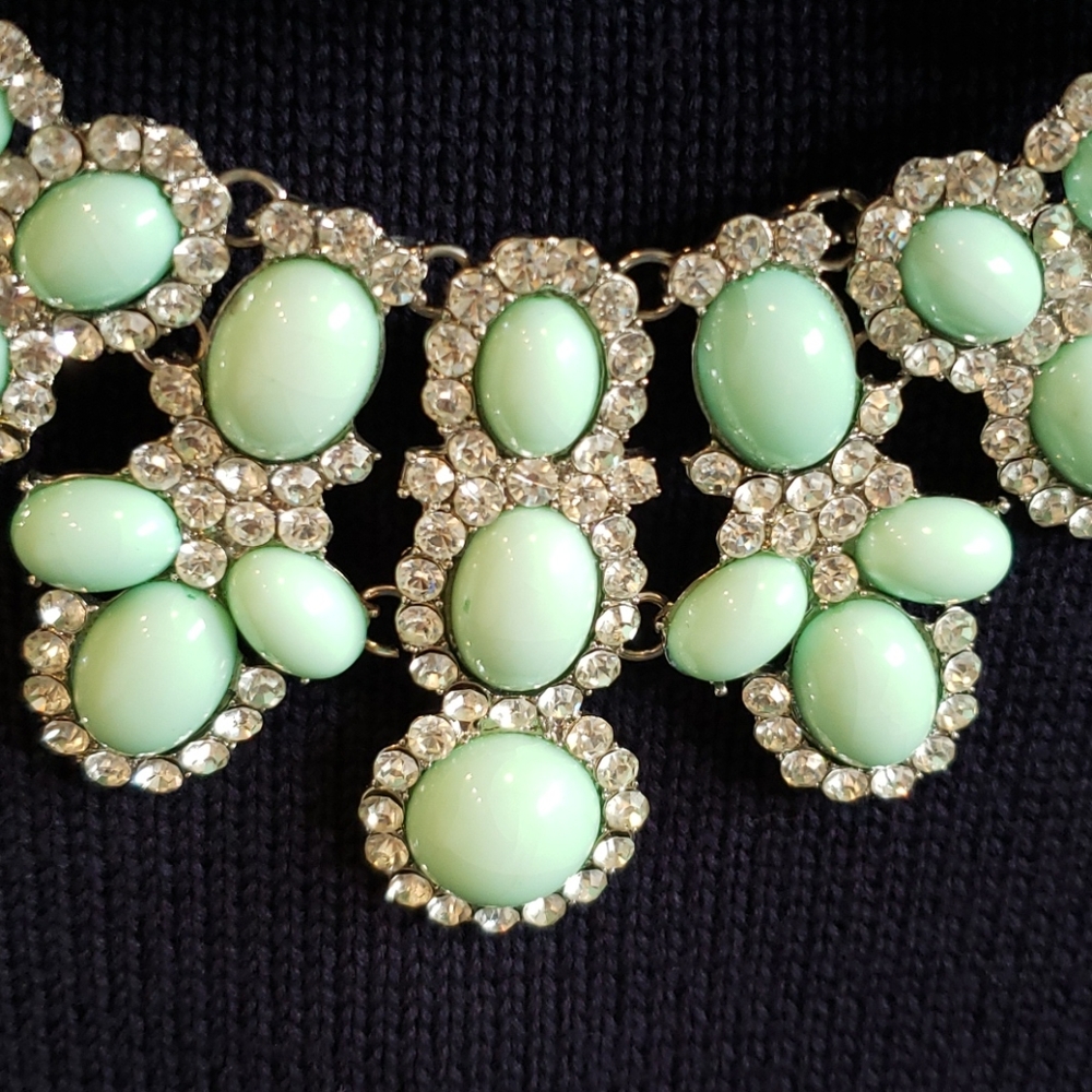 Aqua & Clear Stones Silvertone Bib Necklace - Picture 7 of 12